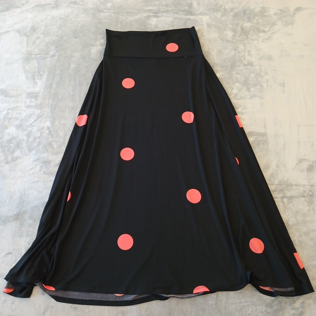 LuLaRoe Maxi Skirt Large Black Pink Polka Dot Long Pull On-image