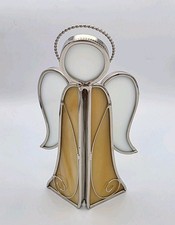 Vtg Free Standing 6.5" Suncatcher Stained Glass ANGEL White Carmel Classic Retro