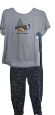 LIFE IS GOOD Camping Outdoors Girls Night Out W/ Dog Pajama Set Large NWTS Soft