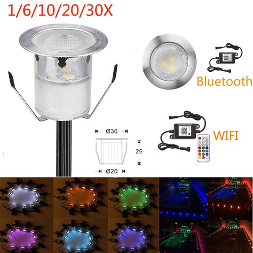 1-50x 30mm Wifi RGB Remote Control LED Decking Lights Garden Stair Lighting Lamp - Picture 10 of 17