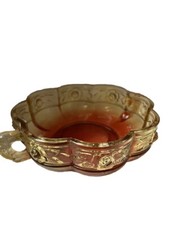 Vntg 1920s Amberina Depression Glass 6.5" Trinket CandyDish 2 Handled Red/Yellow