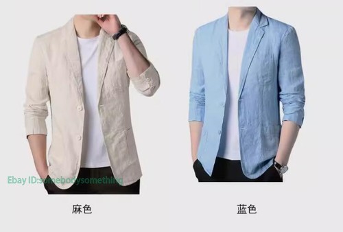 Neu Sommer Herren Baumwolle Leinen Anzug Jacke dünn solide Blazer zwei Knöpfe Freizeit Mantel - Bild 5 von 28