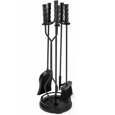 5 Pieces Fireplace Tools Sets Wrought Iron Indoor Fireplace Set With Poker Tongs