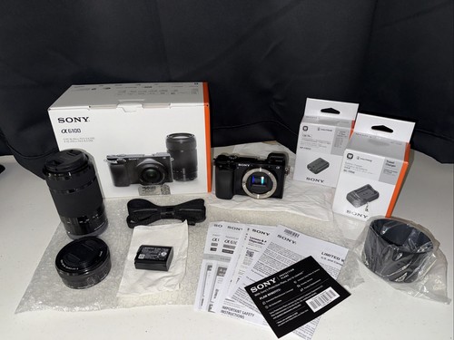 Sony Alpha a6100 24.2MP Mirrorless Camera Bundle 16-50mm Lens 55-210 F4 Charger