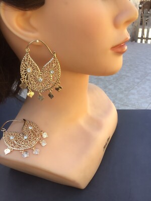 Boucles D'oreilles Créoles Savoyardes zirconium Plaqué Or 18 carats