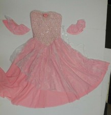 New w/defect Candy Pink Stretch Lace Hologram Dots Frosted Chiffon skirt Costume