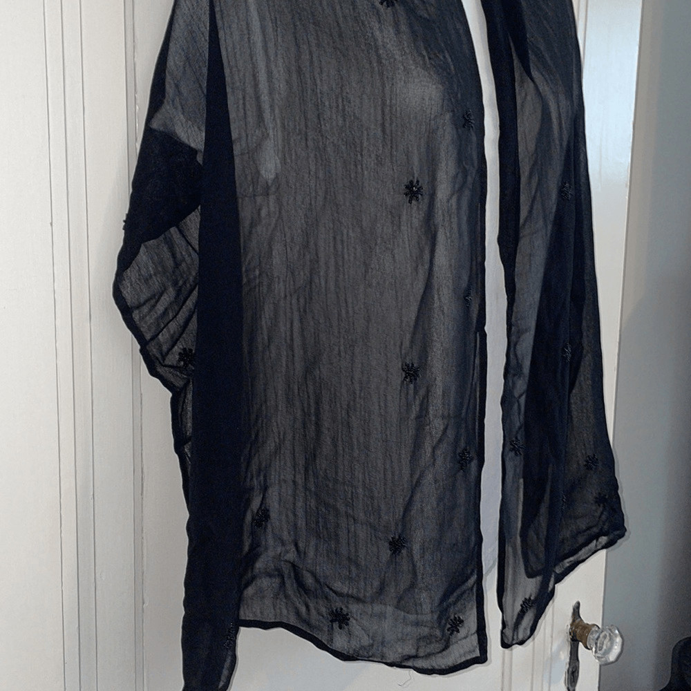 Black chiffon polyester shawl/wrap with black bea… - image 4