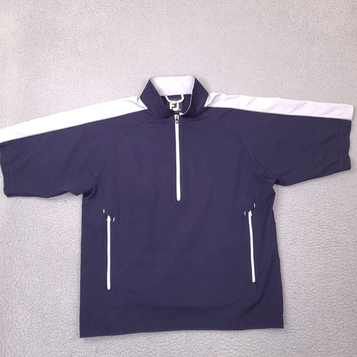 Footjoy Jacket Mens Medium Navy Blue White Pullover 1/2 Zip Golf Short Sleeve