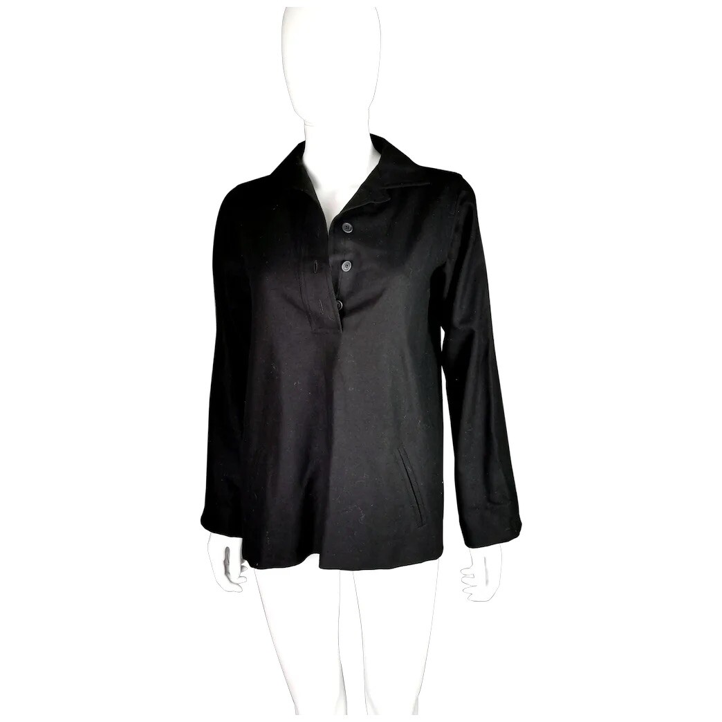 SAINT LAURENT Camicetta top vintage YSL Rive Gauche in lana nera stile smock taglia 36