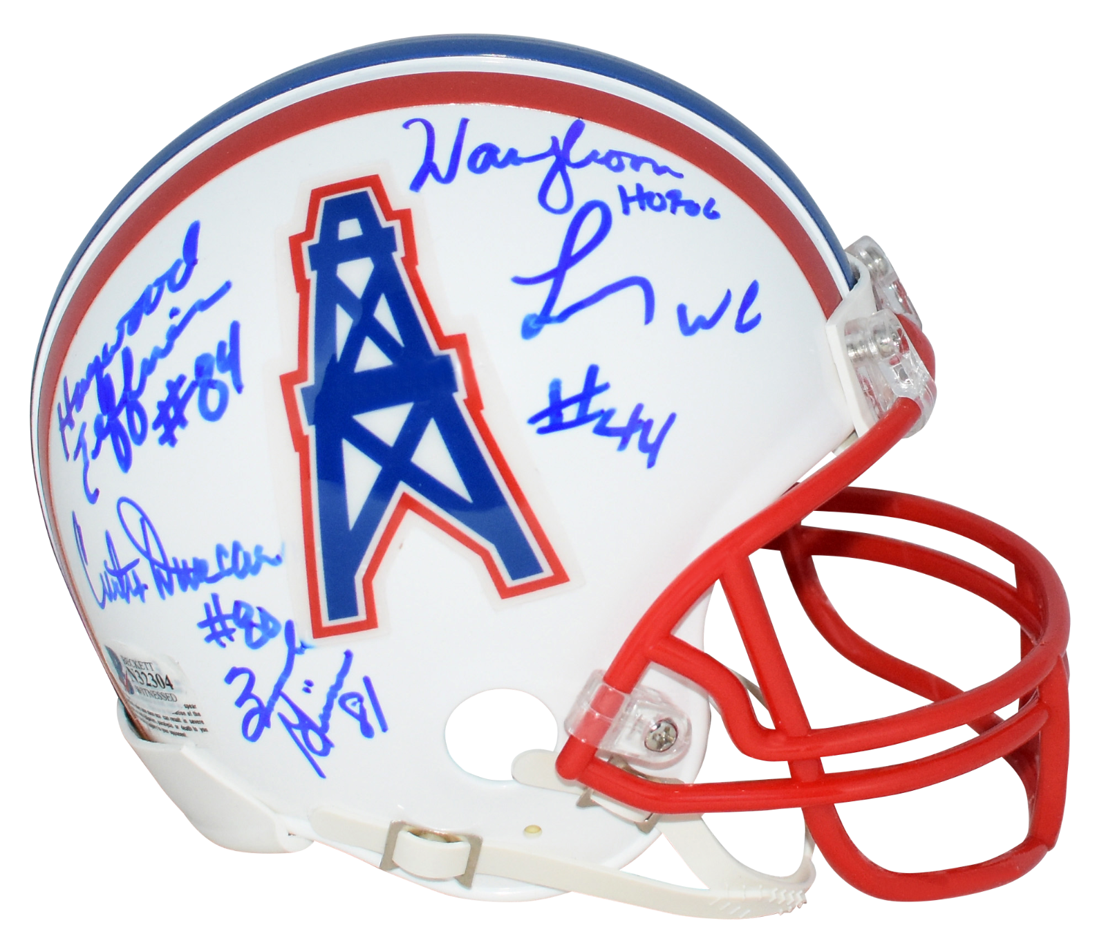 WARREN MOON JEFFIRES WHITE GIVINS RUN & SHOOT SIGNED HOUSTON OILERS MINI HELMET 
