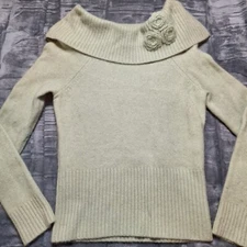 Womens Angora Rabbit Lambswool Boat Neck Sweater Sz L Green Knit Soft Luzury