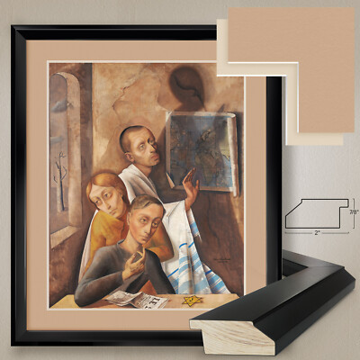 32W''x38H'': PORTRAIT OF THREE by FELIX NUSSBAUM - DOUBLE MATTE, GLASS and FRAME