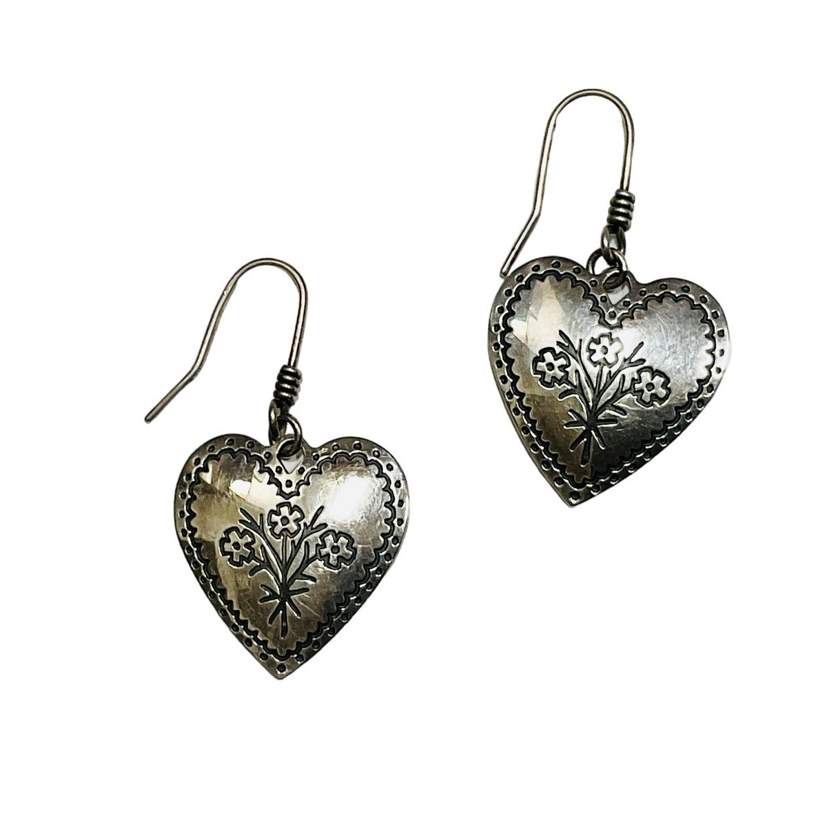 Retired James Avery Embroidered Heart Earrings Floral Dangle