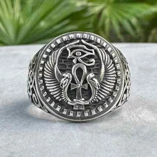 Handcrafted 925 Sterling Silver Ankh Egyptian Cross Ankh Amulet Key of Life Ring