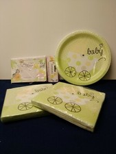 Baby Girl Party Set Invitations Napkins Plates Main Color Green G-2