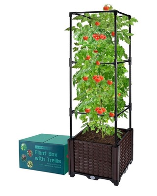 MADHOLLY Large Tomato Planter with Trellis- 48 x 11.8 x 11.8 Inches Raised Garde