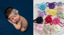 Baby Infant Toddler Girls Single Beaded Chiffon Flower Headband 0-18 months