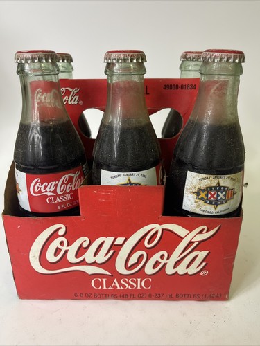 (A04) Super Bowl XXXII-25 de enero de 1998 San Diego, CA - Paquete completo de 6 botellas de Coca-Cola - Imagen 6 de 10