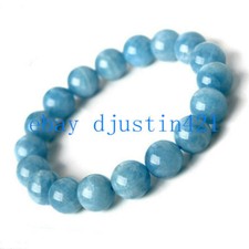 100 Natural 6/8/10/12mm Blue Round Aquamarine Beads Stretchy Bracelet 7.5'' AAA