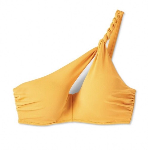 Shade & Shore Women's 32B Bikini Top Yellow Gold Twisted One Shoulder Keyhole - Picture 7 of 8