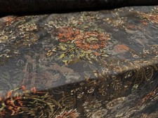 Taffeta Faux Silk Fabric, Per Metre - Flocked Paisley Glitter Print - Brown