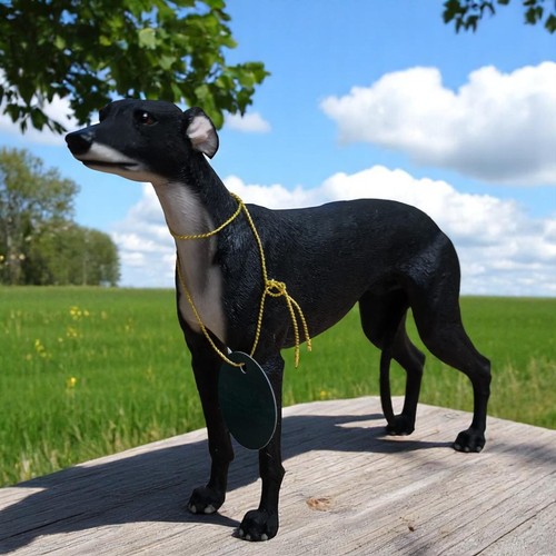 Dog Figurine Black Greyhound Dog Figurine Greyhound Dog Statue 18cm Length - Picture 2 of 3