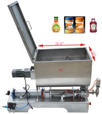SS Piston Filler 100-1000ml Paste Filling Mixing Machine with 60L Hopper 110V