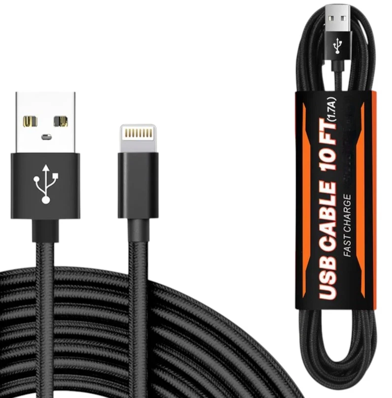 Cargador rápido de nailon negro de 10 pies iOS 1.7A compatible con Apple Foto 2 de 4