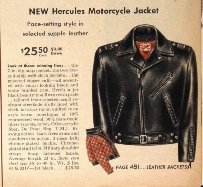 Vtg 50s Sears Hercules Horsehide Leather Moto Jacket Size S