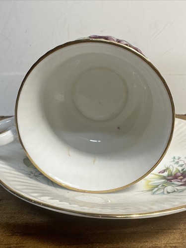 Royal Dover Bone China Cup & Saucer Set Floral Purple Green Blue & Gold Accents - Picture 4 of 4