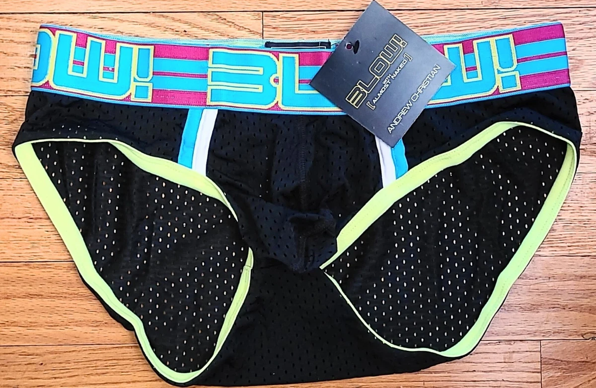 Andrew Christian BLOW sz L New Tag Vintage Breif Underware Florescent Black  mesh | eBay