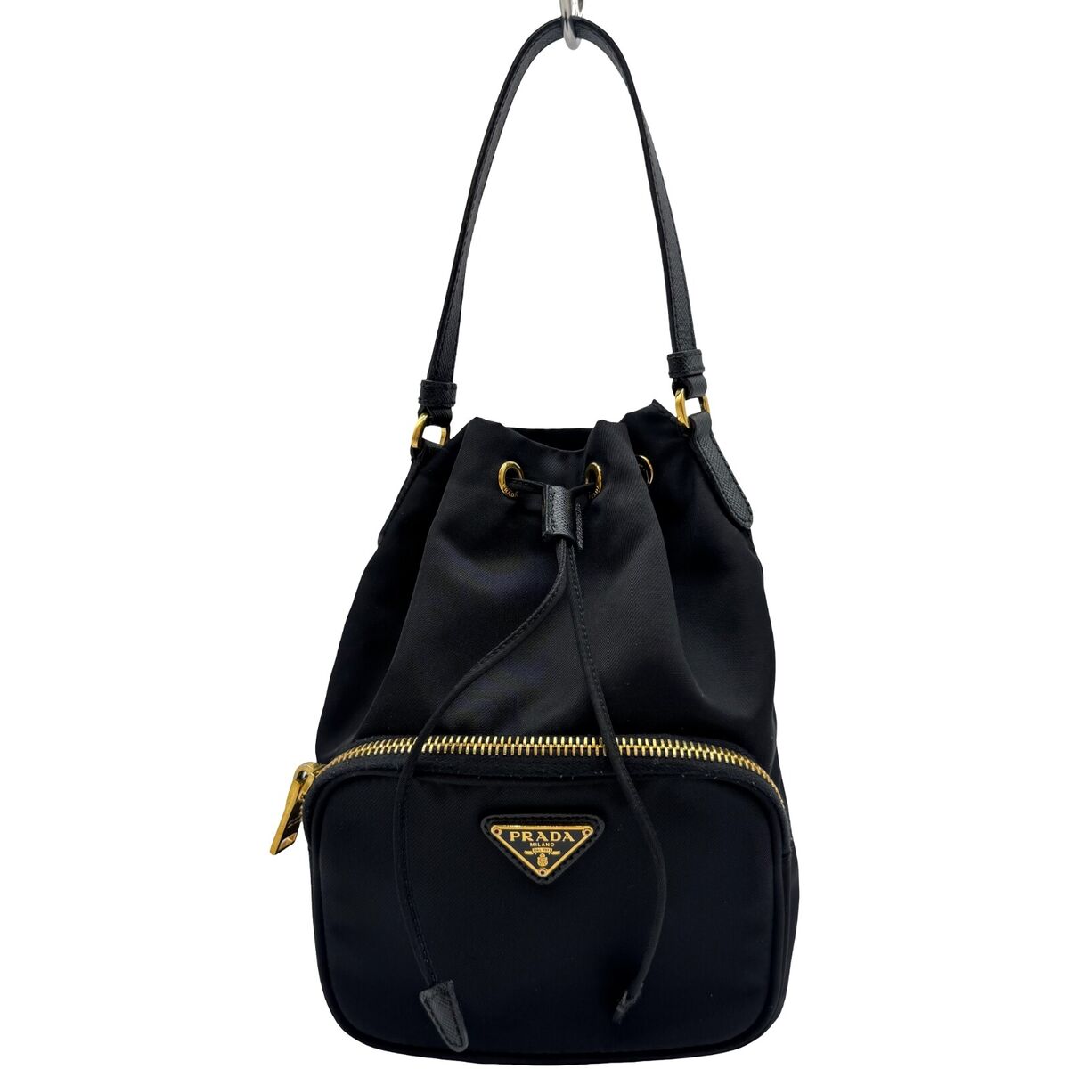 Authentic PRADA Duet Re-Nylon Drawstring Bag IBH038 Black Authentic PRADA Duet Re-Nylon Drawstring Bag IBH038 Black