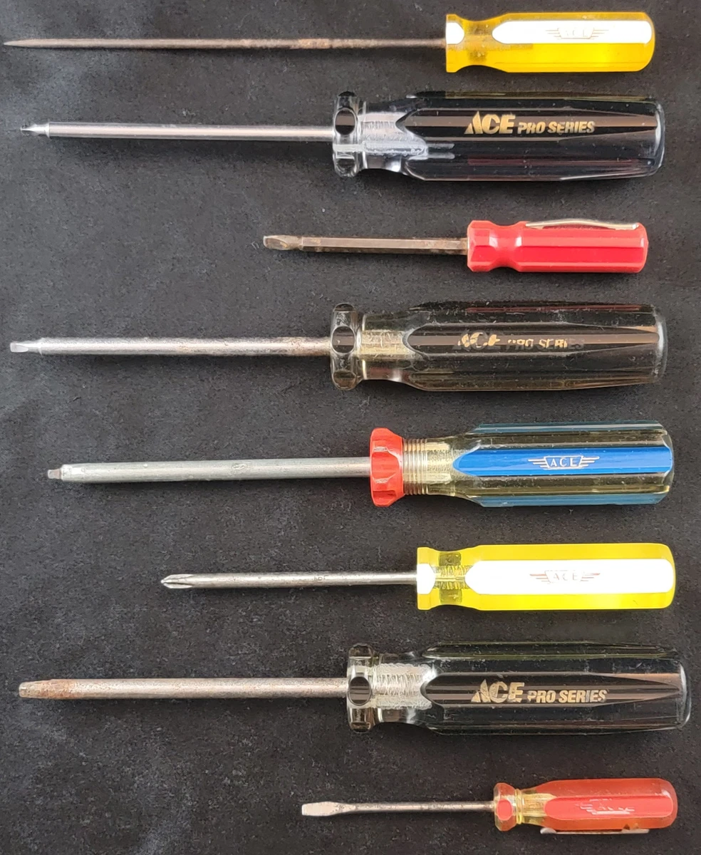 Lot of 8 Vintage ACE Screwdrivers Pro Series Pocket Flathead