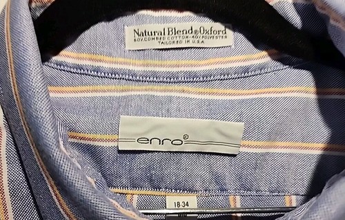 Enro mens dress shirt 18 -34 Big Natural Blend Oxford Striped - Picture 6 of 10