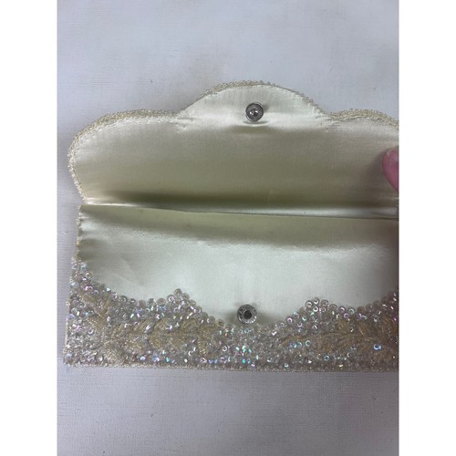 Vintage Beaded Evening Clutch Iridescent Sequins Made Hong Kong Cream - Picture 10 of 20