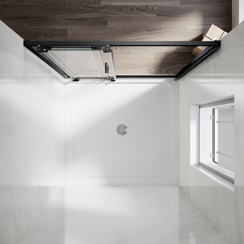 Black Framed Shower Screen 3 Panel Glass Sliding Door Enclosure - 900x1900mm - Picture 10 of 20