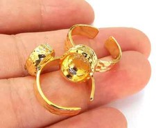Gold Ring Blank Setting Cabochon Base Ring Hammered Mounting Adjustable Ring
