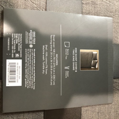Threshold Space Dyed Cotton Linen Duvet Cover Set King Dark Gray - Picture 5 of 10