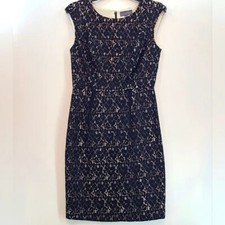 LUXOLOGY Women's Black Sleeveless Sheath Dress Black Lace Overlay - Size 6
