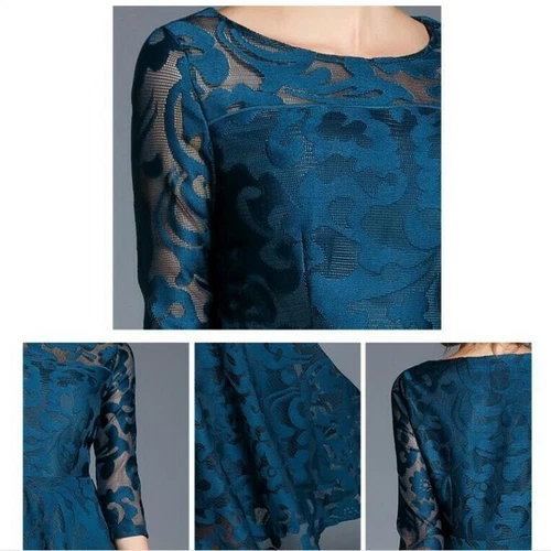 Vestido Europeo Para Mujer Encaje Manga 3/4 Columpio Calce Ajustado Línea A Fiesta Cóctel Vestido - Imagen 4 de 19