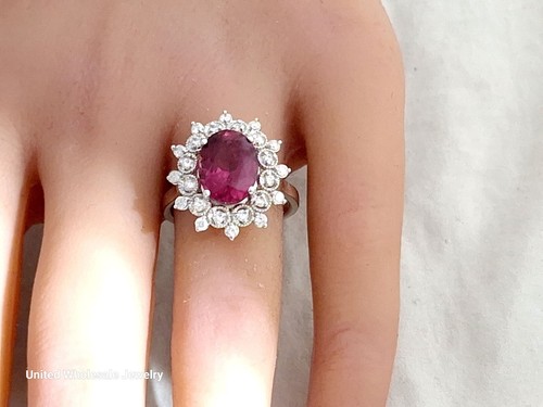 4.19Ct Genuine Mined Pink Tourmaline And Diamond Ring In Solid 14K White Gold - Picture 6 of 15