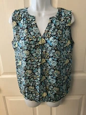Loft Outlet Rayon Sleeveless Blouse W/elastic Hem Floral Print, Shades Of Blue S