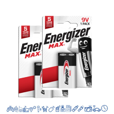 2 x Energizer Max 9V Block Alkaline E-Block 6LR21  Batterie - Rauchmelder 
