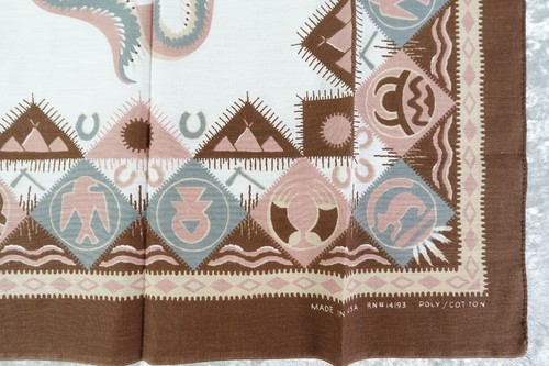 Vintage Women's Bandana Scarf Made In USA RN14193 Aztec Designs Brown Pink - Picture 6 of 10