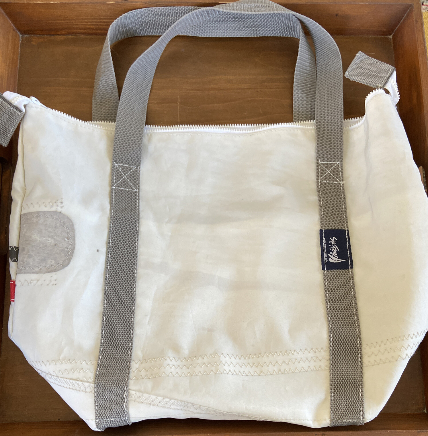 Tote Bag made from Recycled / Used Sails, Red White And Gray-image