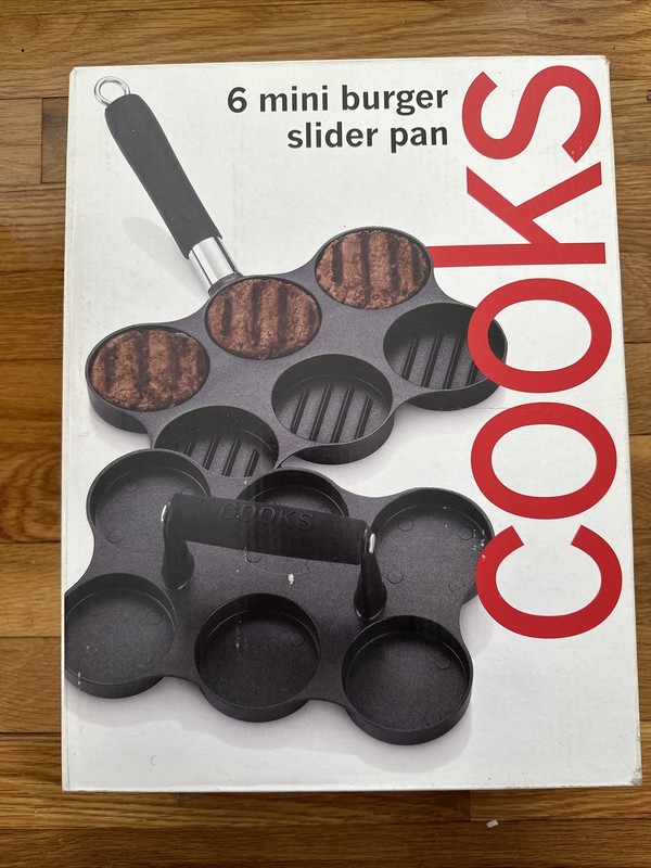 Cooks 6 Mini Burger Slider Non Stick  Pan Press w/ Spoon New in box