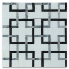 T2G1XP Thassos White Marble Square Mosaic Tile Gray Links Polished