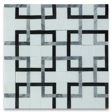 T2G1XP Thassos White Marble Square Mosaic Tile Gray Links Polished