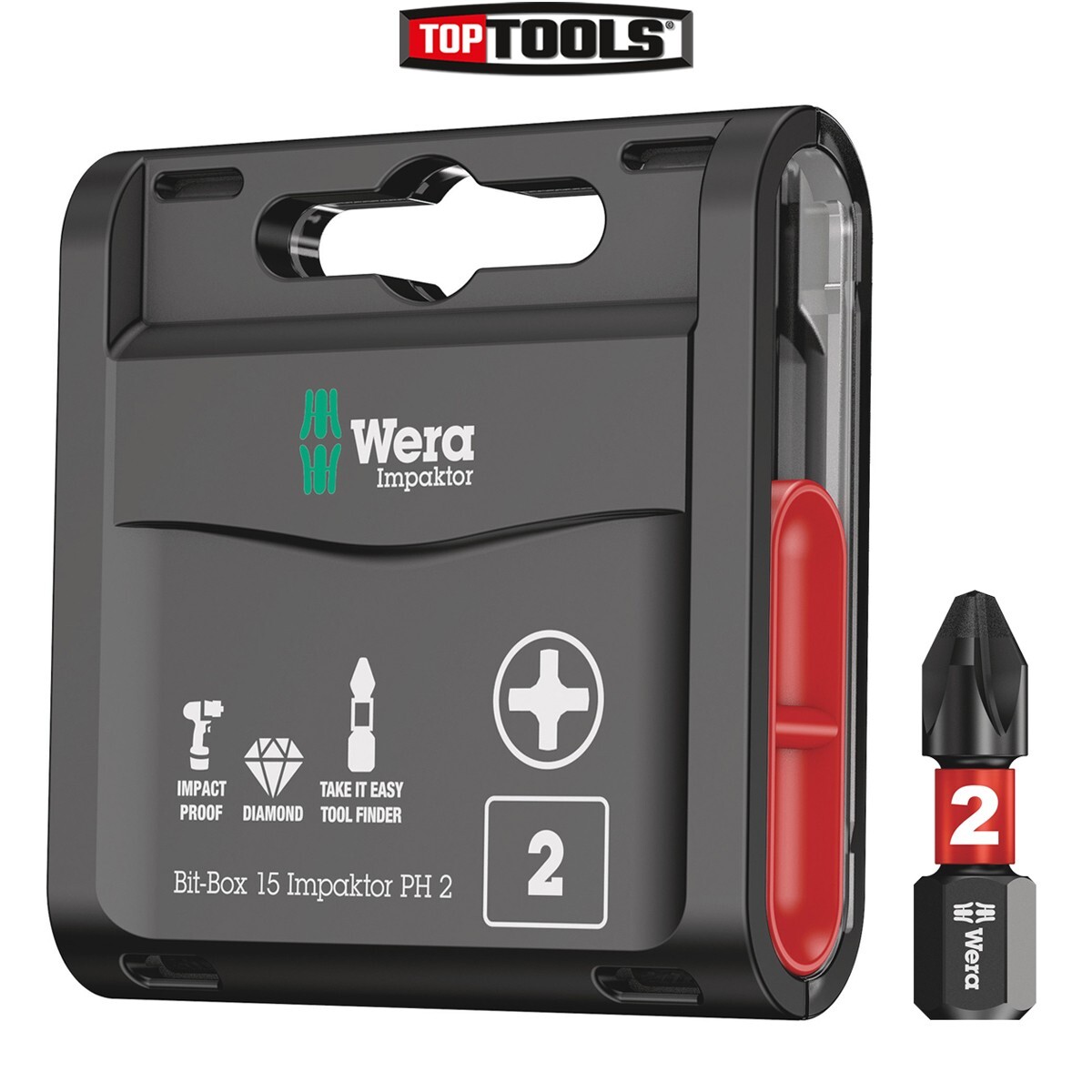 Wera 05057752001 Bit-Box 15 Impaktor PH2 25mm Phillips Screwdriver Bits 15 Pcs