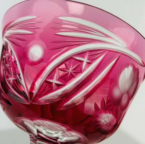 2 Bohemian Glass Cut To Clear Crystal Wine Goblet Cranberry Amethyst Eggplant - Picture 2 of 14